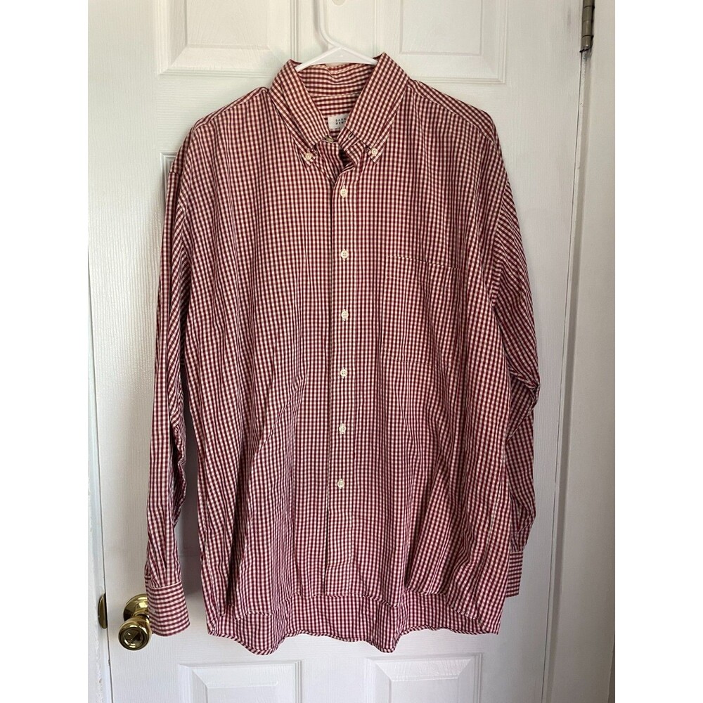 Barneys New York L Button Front Gingham Shirt Red Check USA Large Vintage